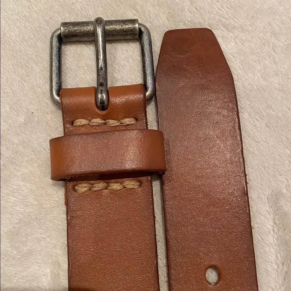 NWT J Crew Factory men’s English tan brown leather belt silver roller buckle 32